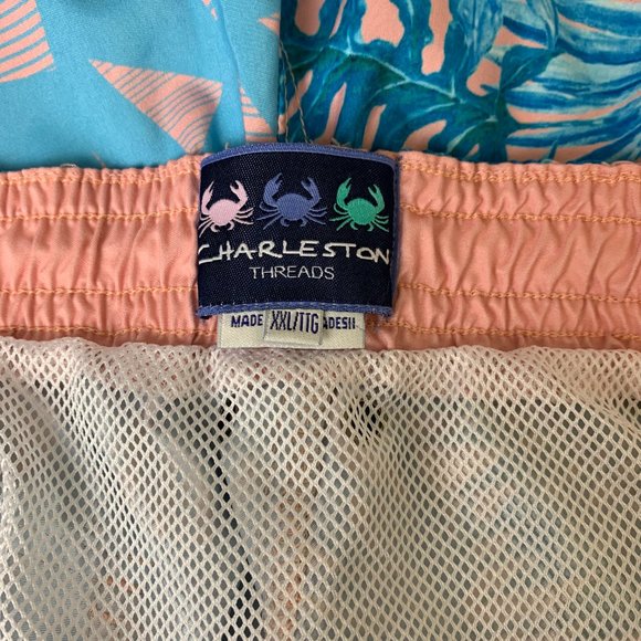 Charleston Threads Mens Swim Trunks XXL Blue Pink Parrot Short Elastic Waist - Picture 7 of 12